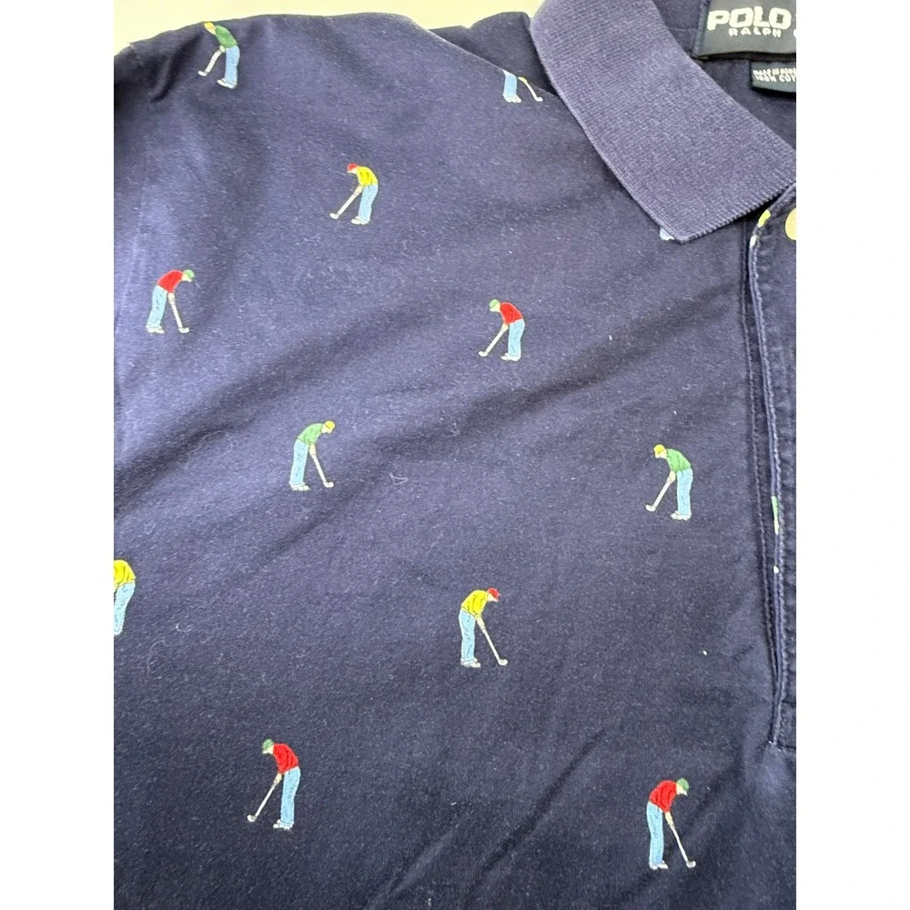 Polo Ralph Lauren Golf Mens Blue Made Hong Kong Polo Shirt Large 90's Vintage